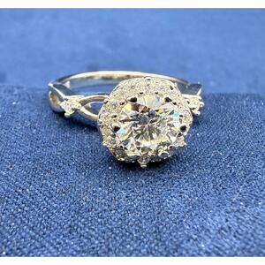 2CT Moissanite Halo Sterling Silver Ring size 9